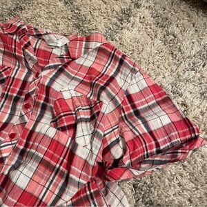 CJ Banks Red and White Plaid Button Down Shirt